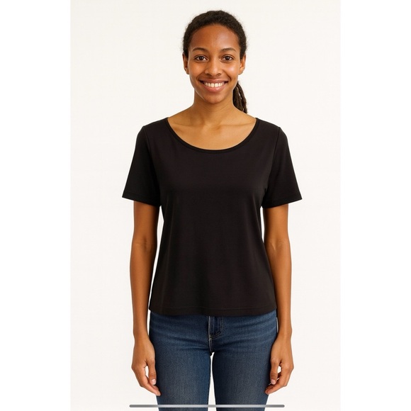 ELLEN TRACY SS TEE SHIRT LG PETITE SILK ELEVATED ESSENTIAL MINIMALIST TIMELESS - Picture 1 of 11
